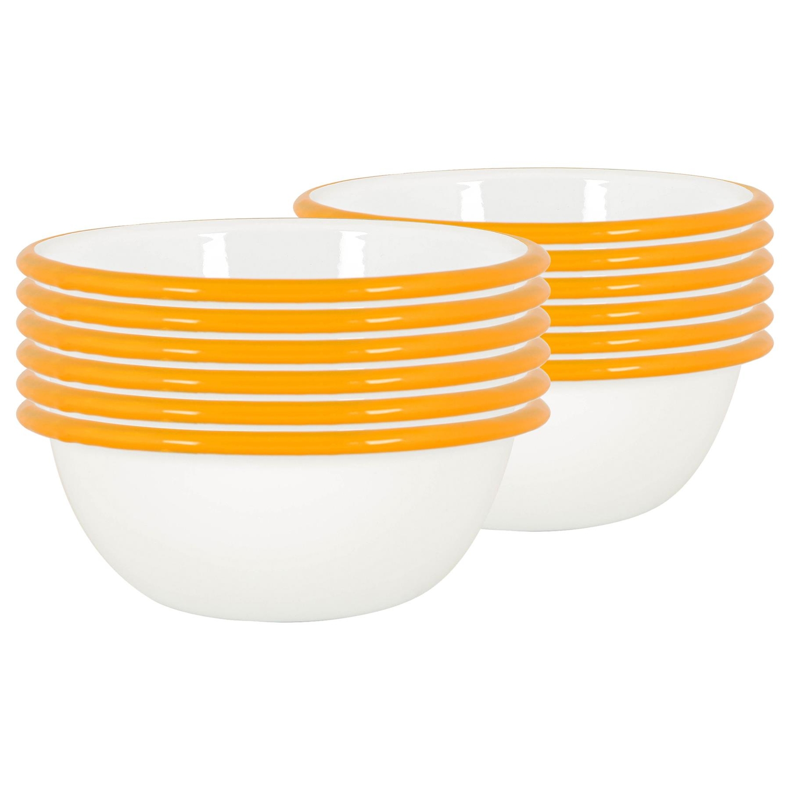 12x White Enamel Bowls Metal Outdoor Camping Food Dishes 16cm Yellow