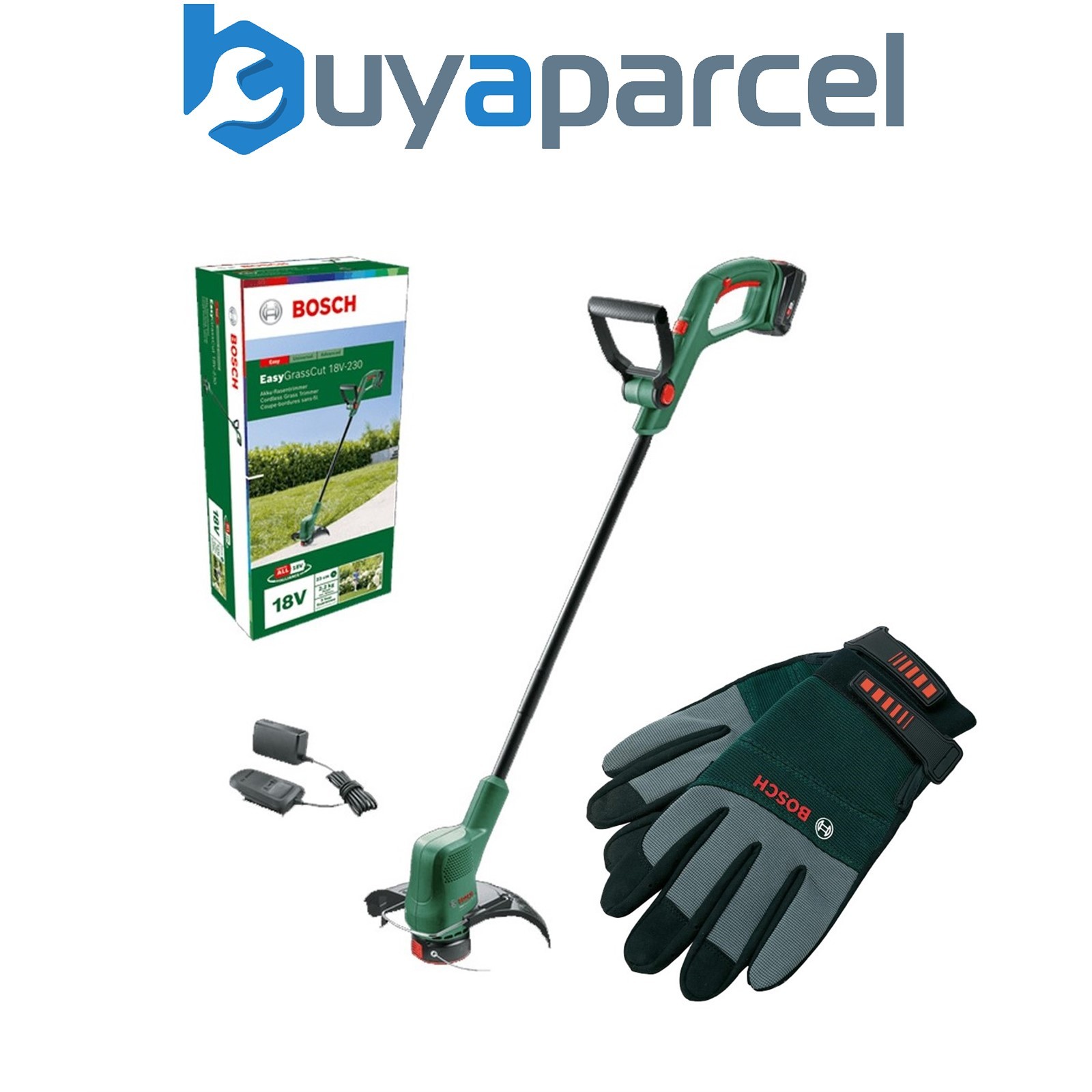 Bosch EasyGrassCut 18V-230 Cordless Line Grass Trimmer 18v 1x 2.0Ah Bat & Gloves