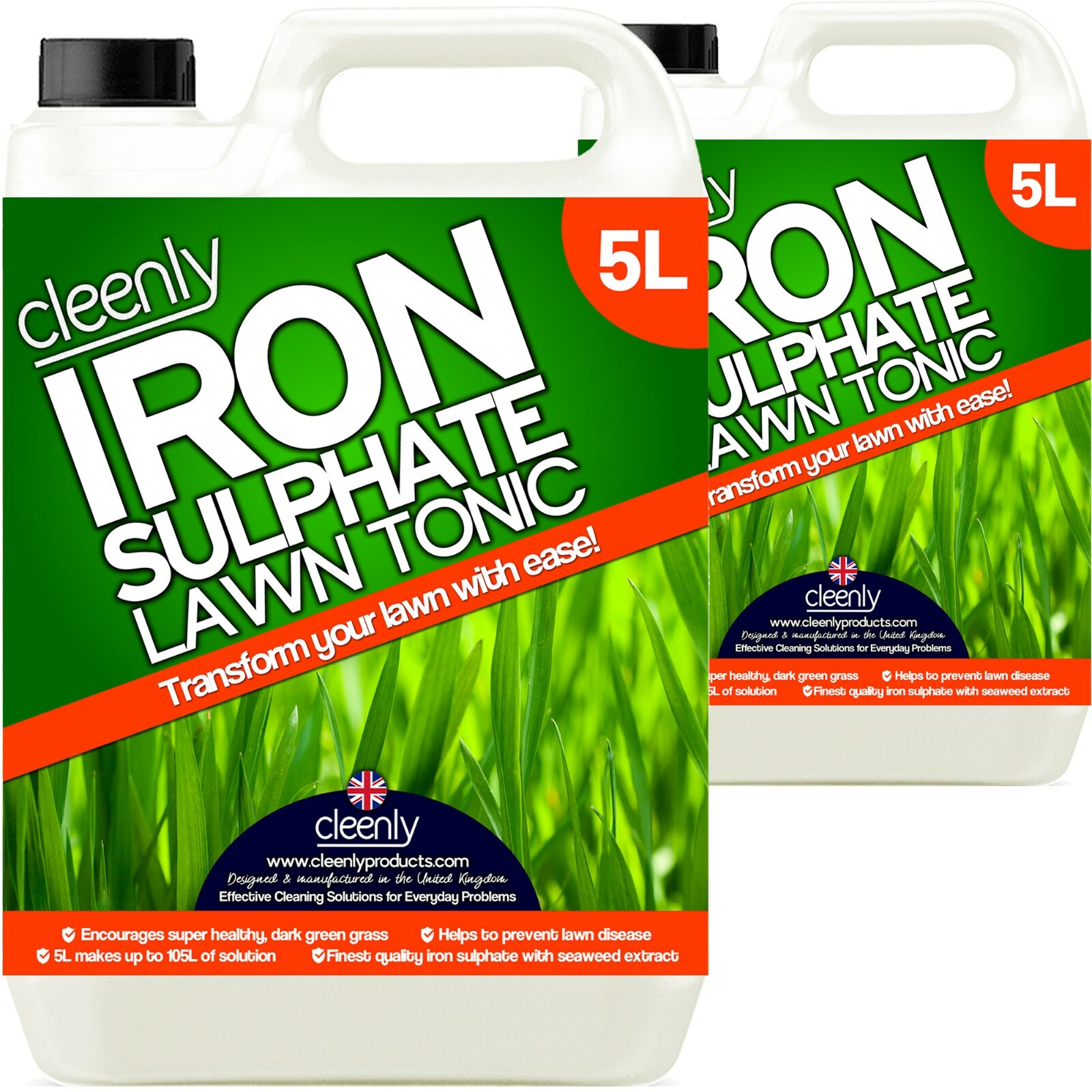 Cleenly Iron Sulphate Lawn Tonic Feed Liquid Ferrous Greener Grass Turf 10L