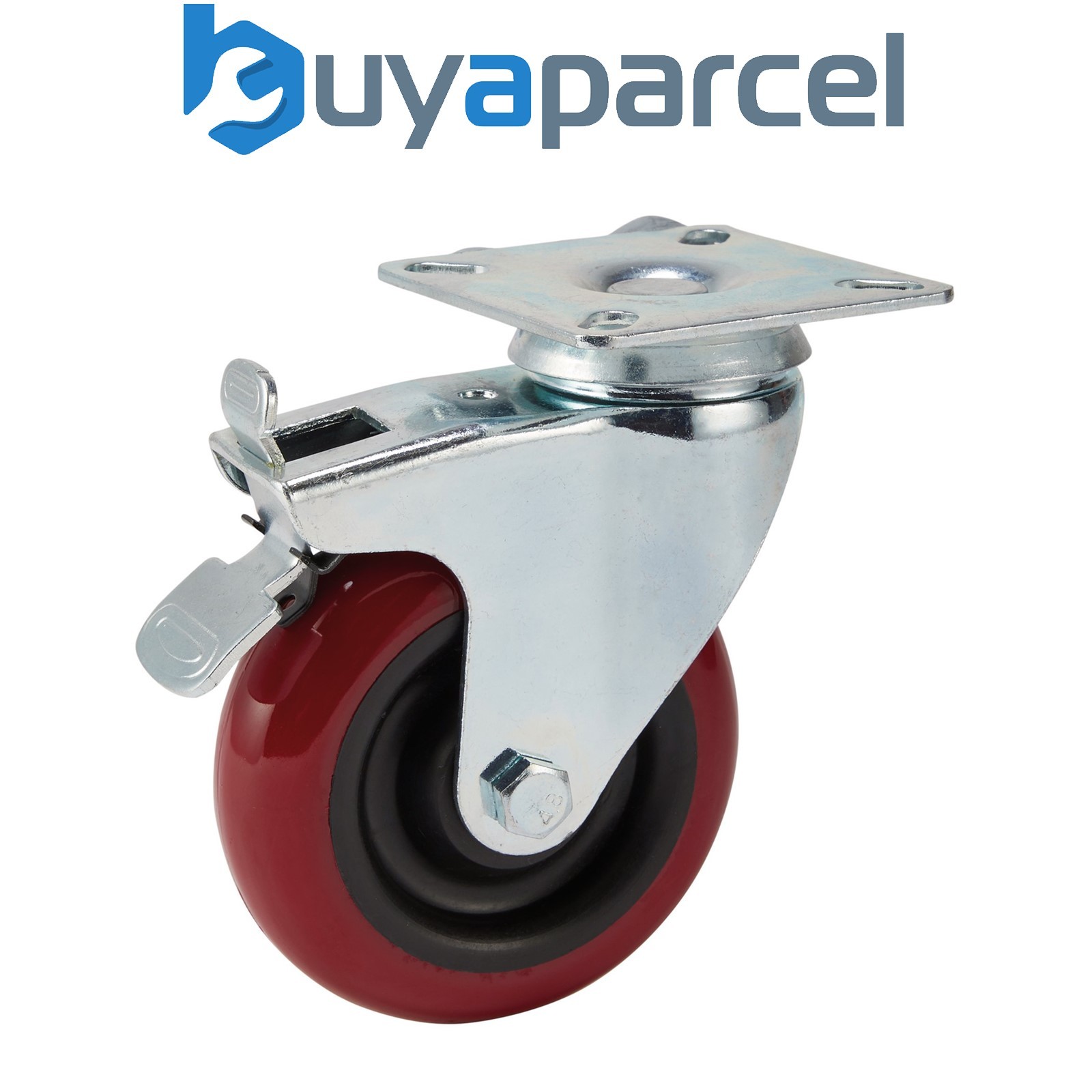 Draper 65519 Swivel Plate Fixing Polyurethane Wheel with Brake, 100mm Diameter,