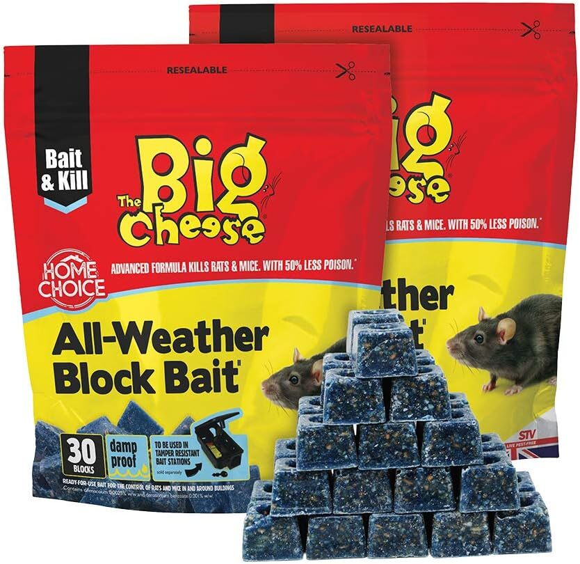 The Big Cheese Rat and Mouse Poison 2 Packs of 30 x 10g - Rodent Killer, Rat Po