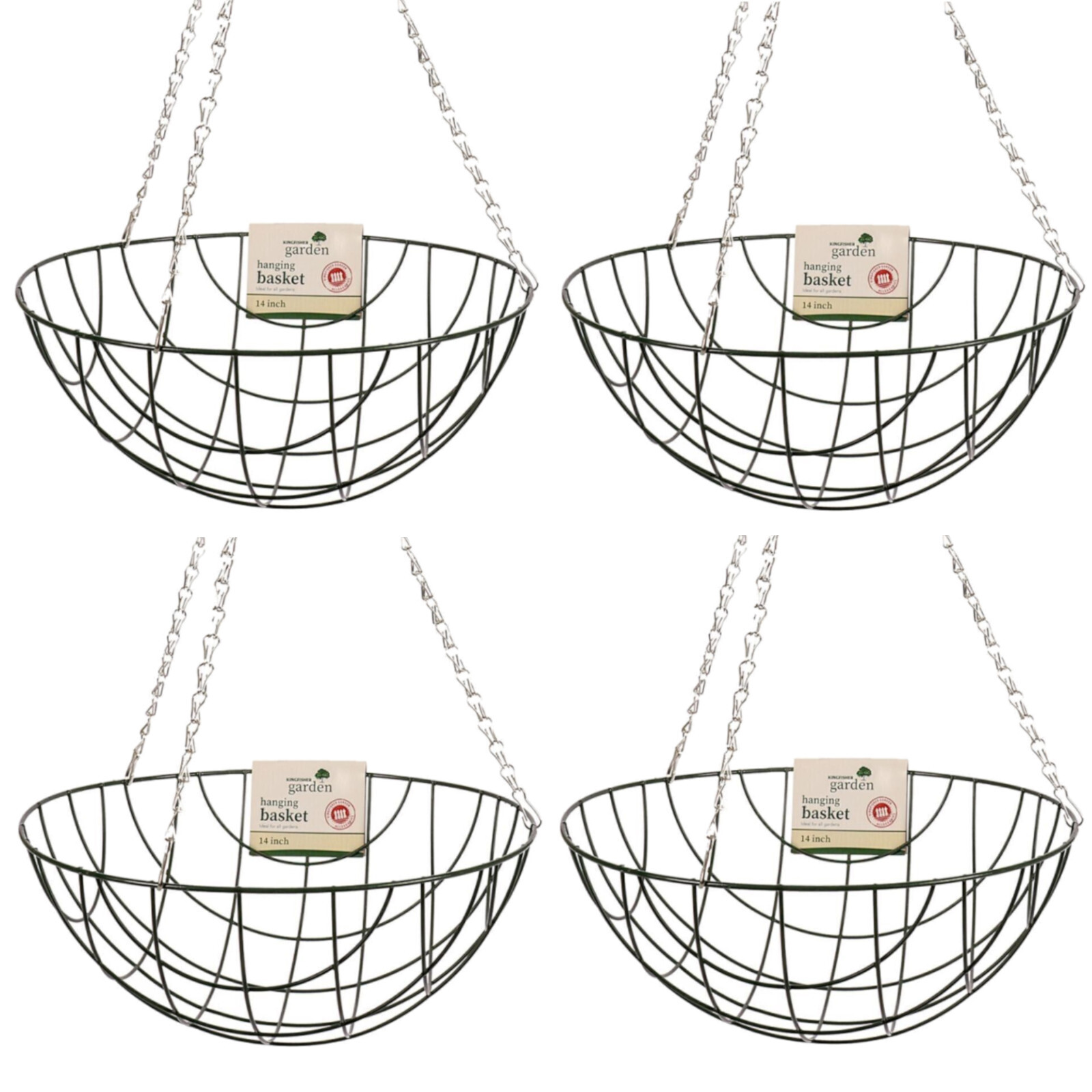 4 x 14″ Wire Hanging Basket Flower Garden Planter & Metal Chains & Hook