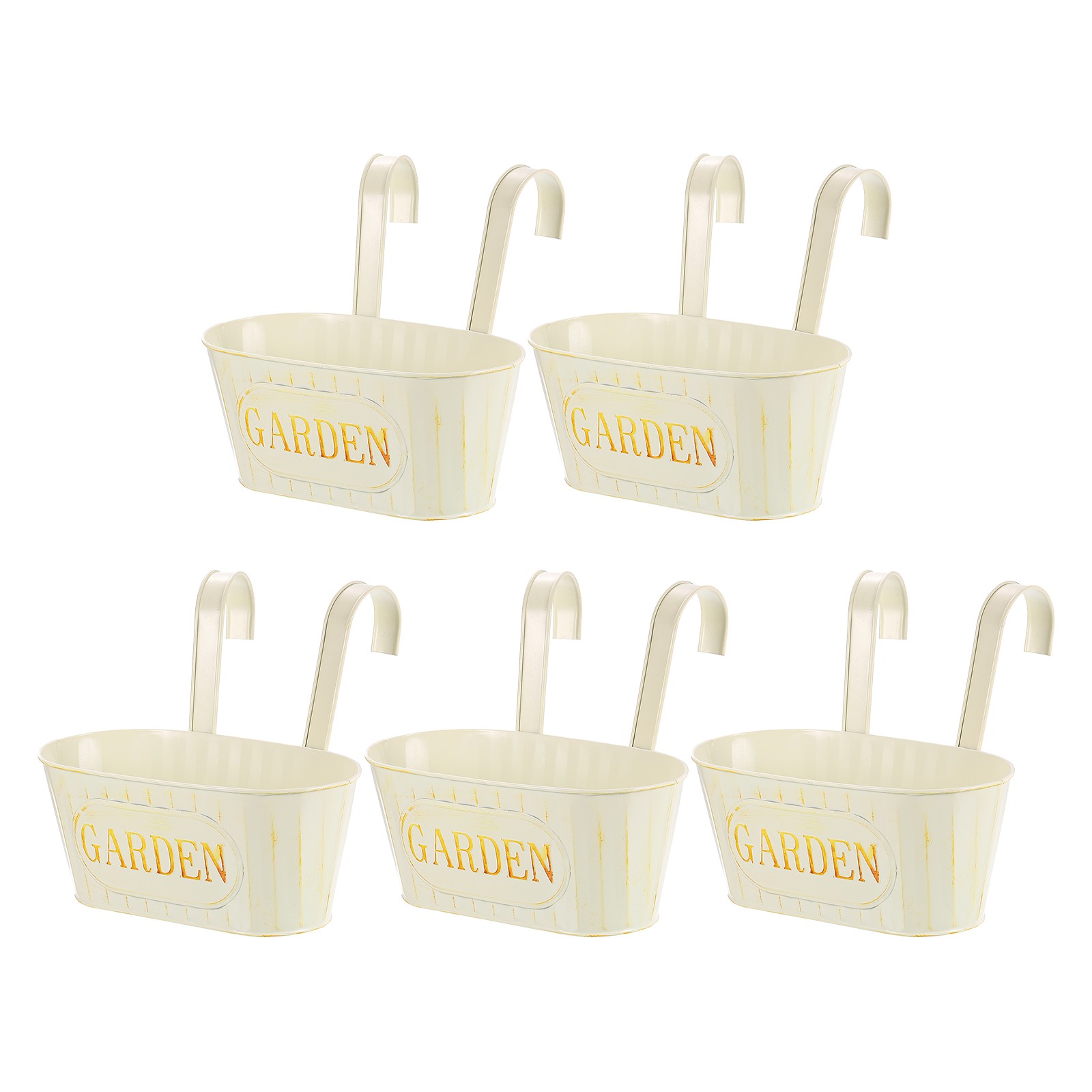 5Pcs 11" Metal Hanging Flower Pots for Railing Fence, Railing Planter Box, White