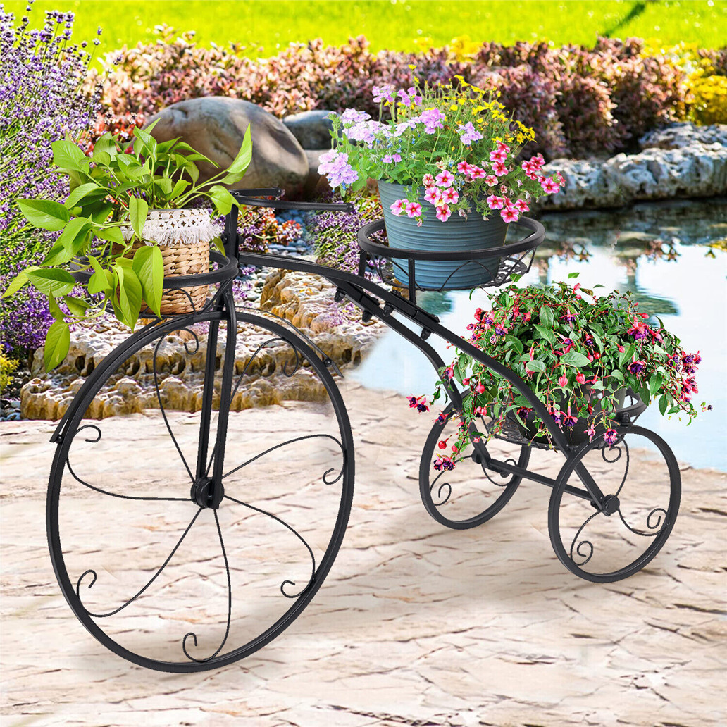 Metal Plant Stand Bicycle Shape Corner Shelf Garden Flower Pot Window Display