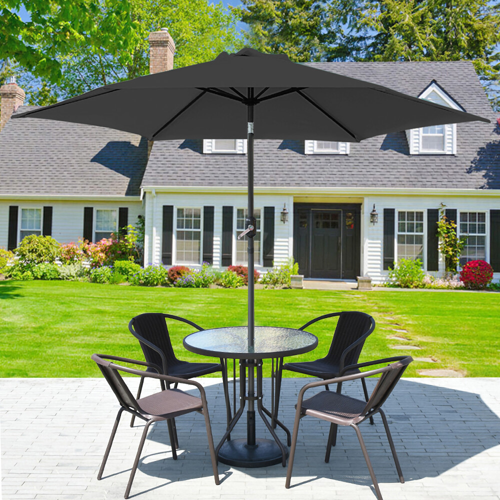 2.7m Patio Parasol Outdoor Garden Sun Shade Umbrella Canopy W/ Crank Tilt Black