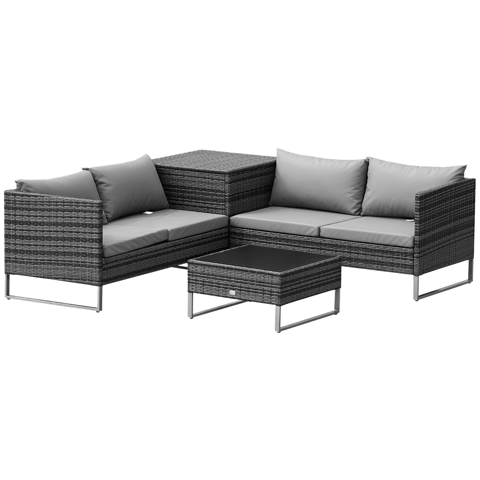 Outsunny Rattan Garden Furniture Set with Storage Table, Cushions, Grey