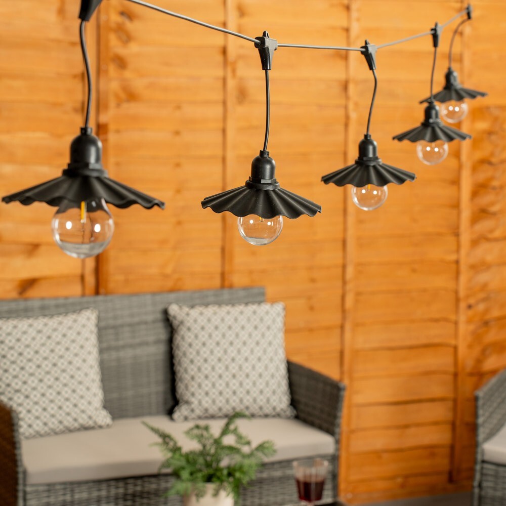6 x Battery Op Black Pleated String Lights Scallop Outdoor Garden LED Lighting