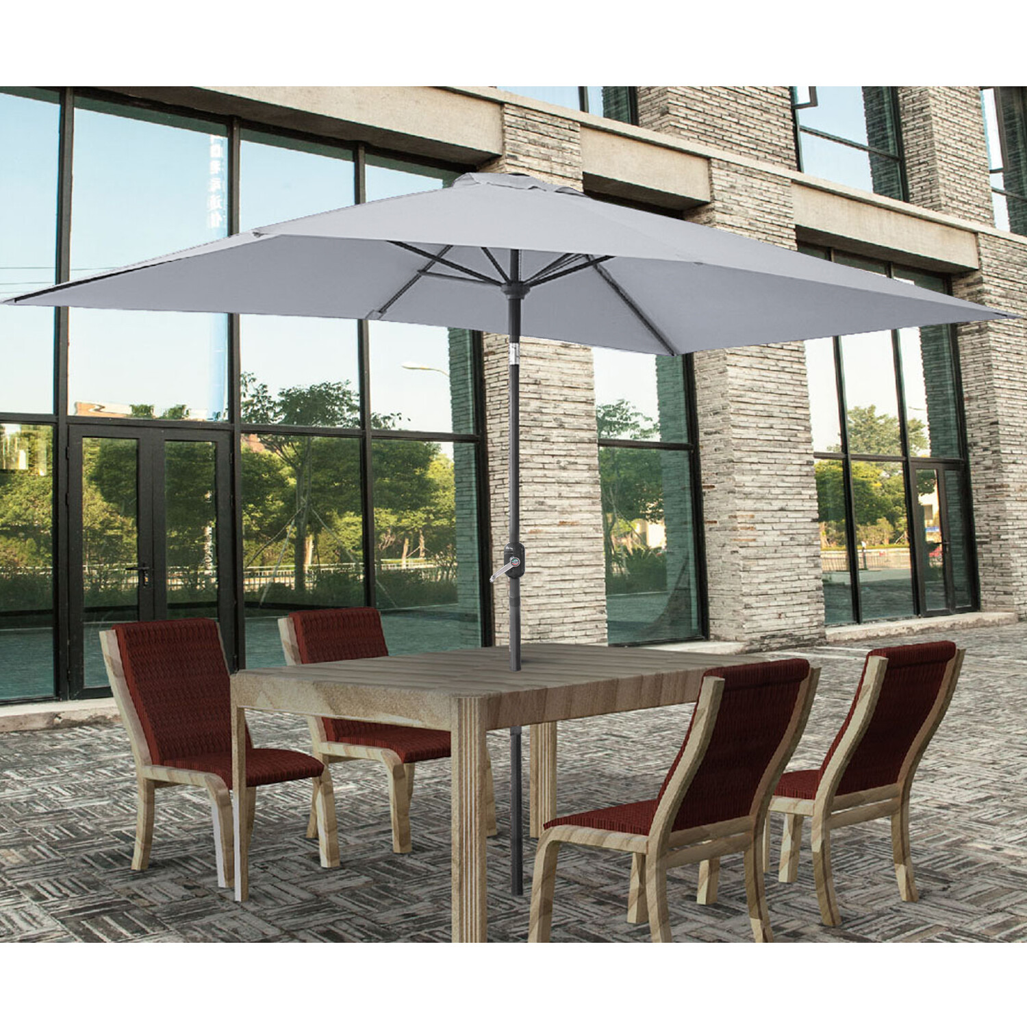 Garden Patio Parasol Outdoor Sun Shade Umbrella Aluminium Crank Tilt 2x3M Grey