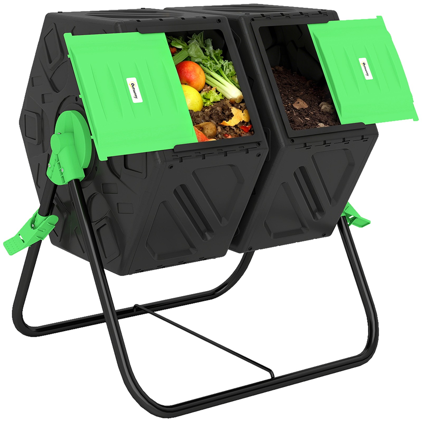 Outsunny 130L Compost Bin Dual Chamber Rotating Composter w/ Ventilation Holes