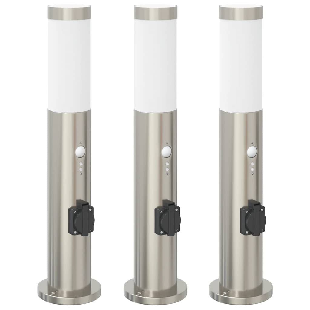 Bollard Lights with Sensor&Outlet 3pcs 50 cm Stainless Steel IP44 vidaXL
