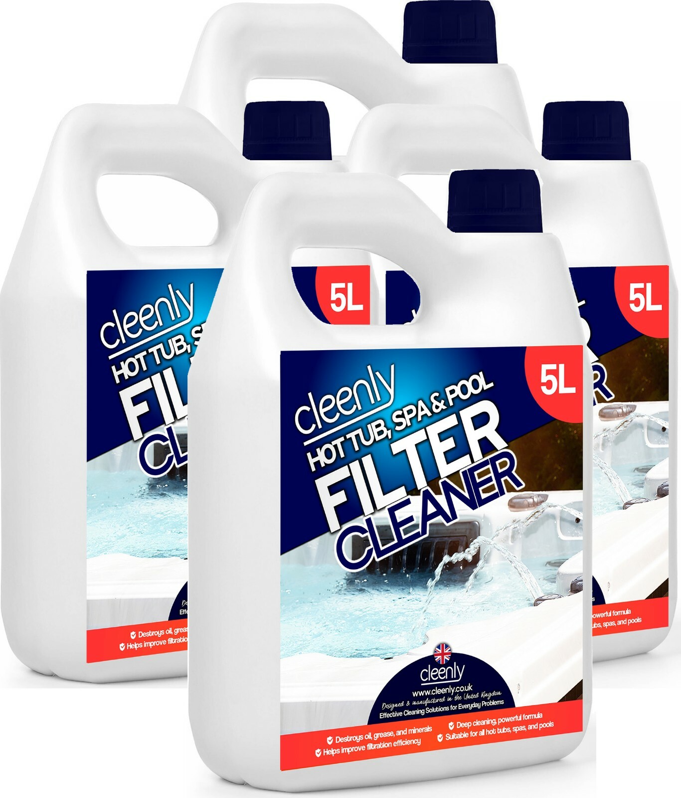 Cleenly Hot Tub Hygienic Filter Cartridge Cleaner Pools Oil Grease Remover 20L
