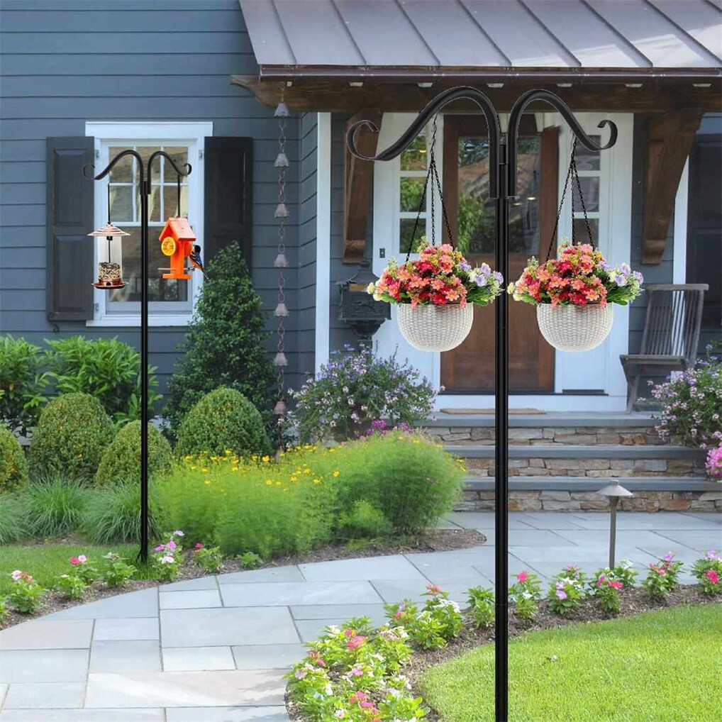 Extra High XXL Outdoor Shepherd Hooks Extendable Garden Hanger w/ 7 Pronger Base