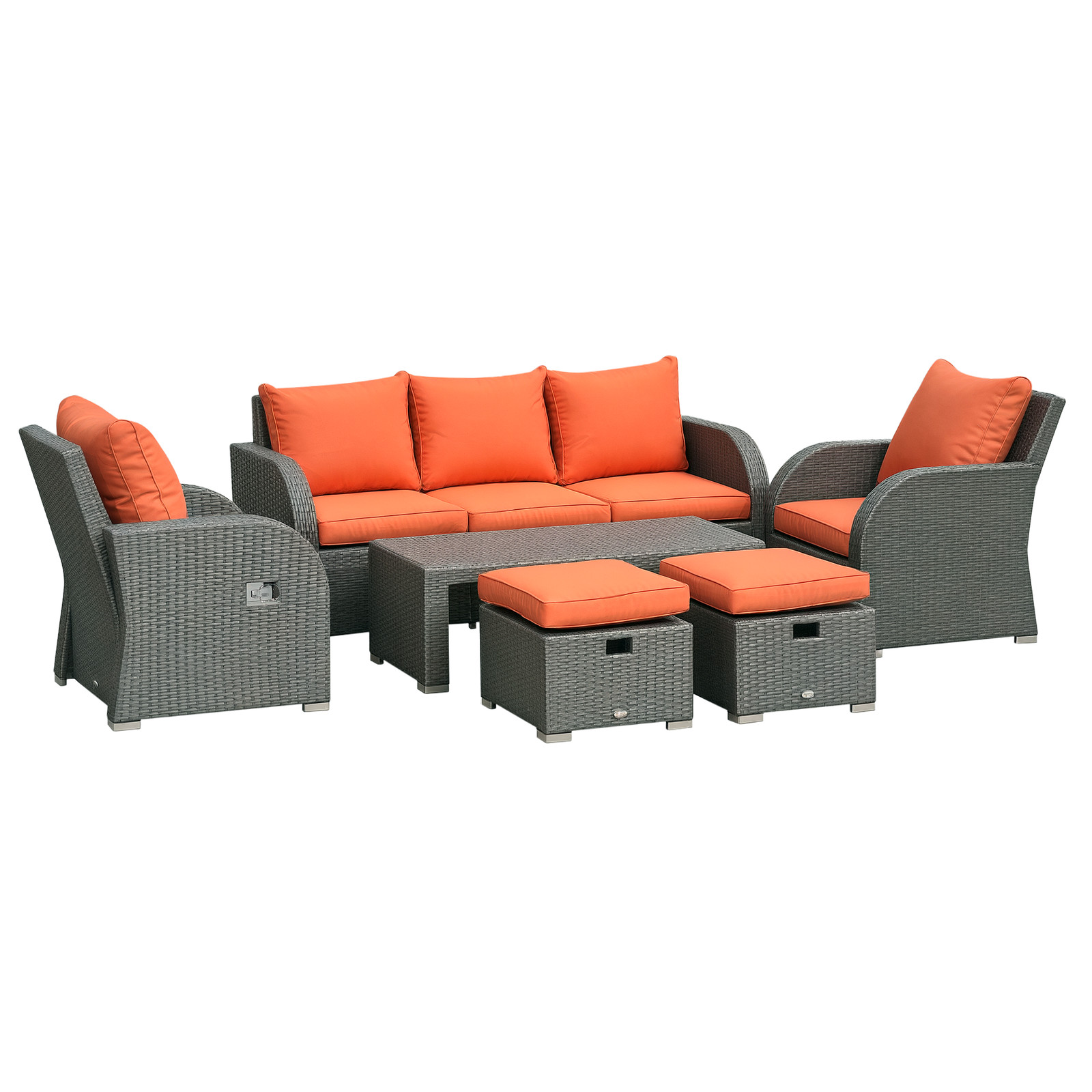 Outsunny Rattan Garden Furniture Set with Recliners, Footstools, Orange