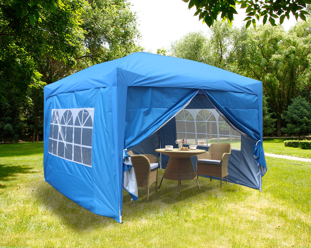 Outdoor Pop Up Gazebo Garden Marquee Tent with 4 Leg Weights Bags Blue 3x3m