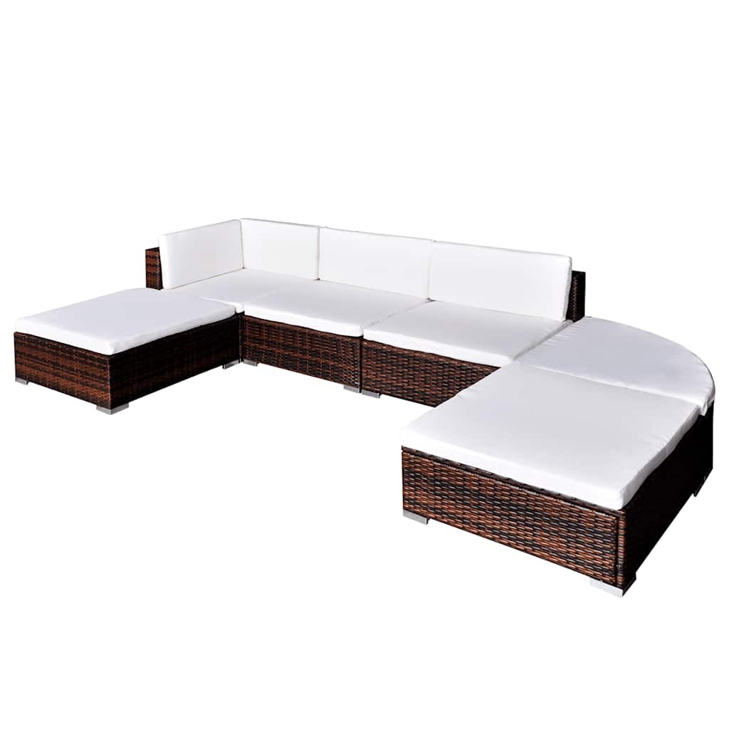 Garden Lounge Set 6 Piece with Cushions Poly Rattan Brown Patio Sofa vidaXL