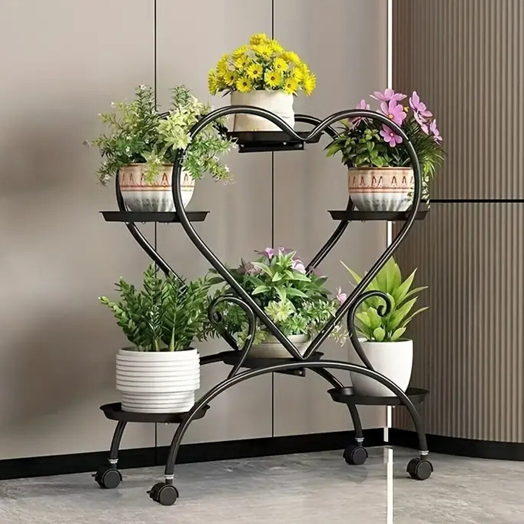 6 Tier Metal Plant Stand Heart-Shaped Multi-Purpose Flower Rack for Indoor Decor