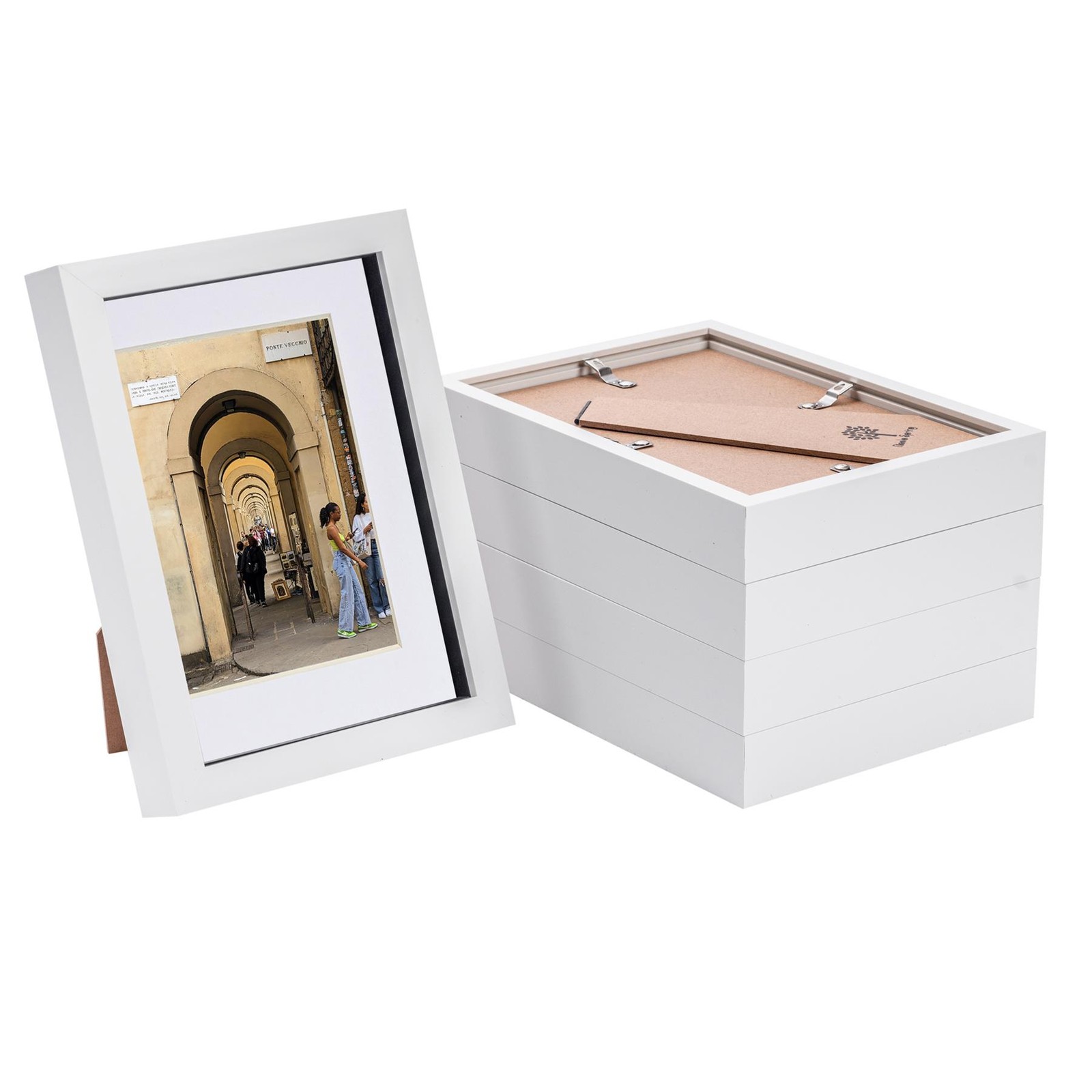 5x White A5 (6" x 8") Acrylic 3D Box Photo Picture Frame - White 4" x 6" Mount