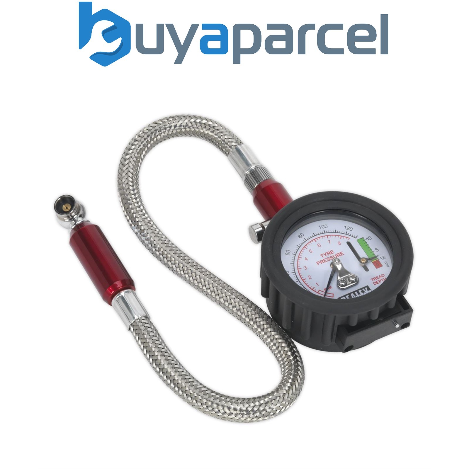 Sealey TSTPDG02 Tyre Pressure Gauge & Tyre Tread Depth Gauge with Flexible Hose