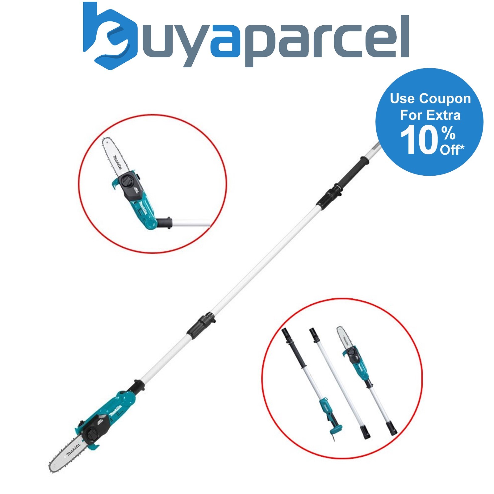 Makita DUA200Z 18V LXT 200mm Telescopic Extension Pole Saw + Extension - Bare