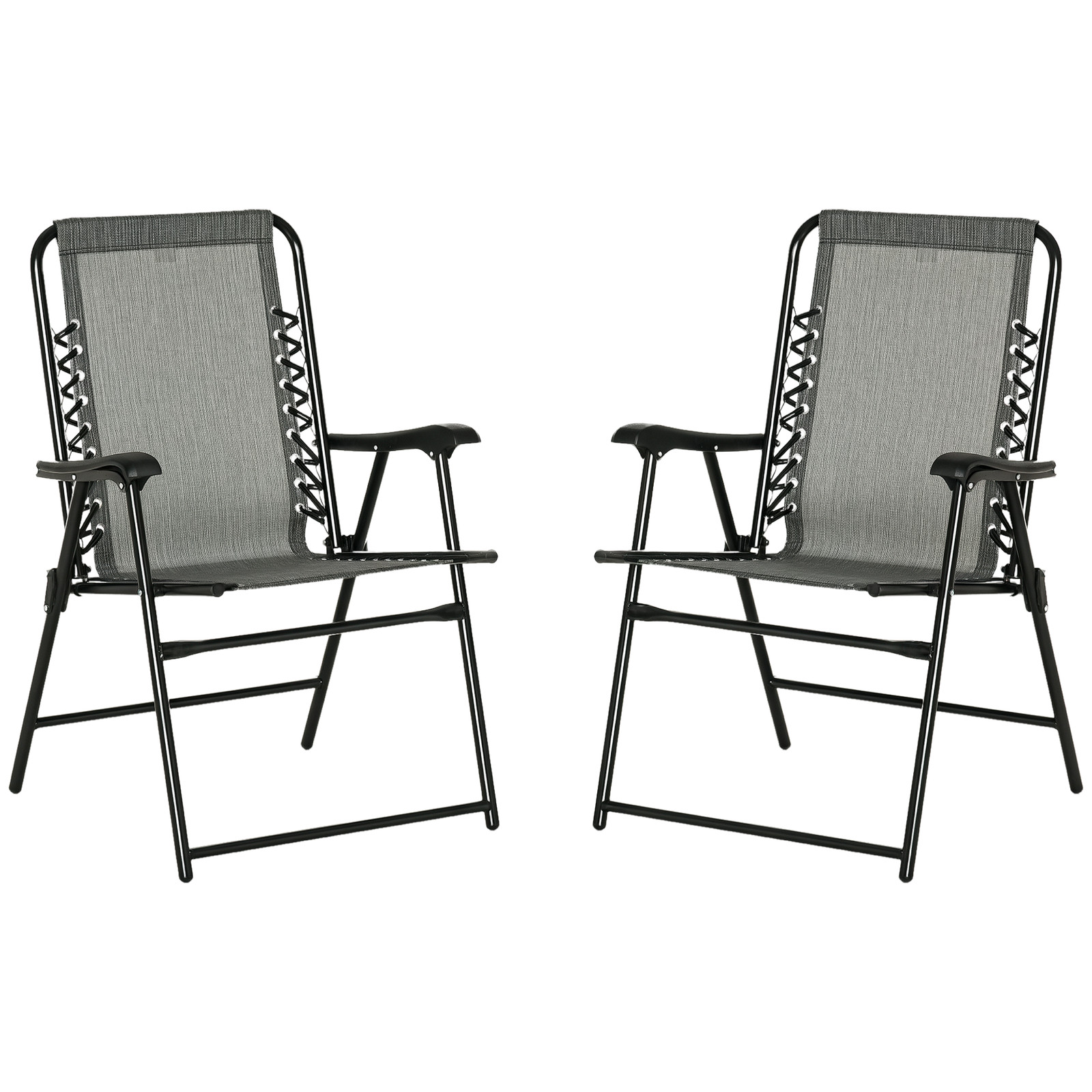 Outsunny 2Pcs Outdoor Patio Folding Chairs, Portable Garden Loungers Grey