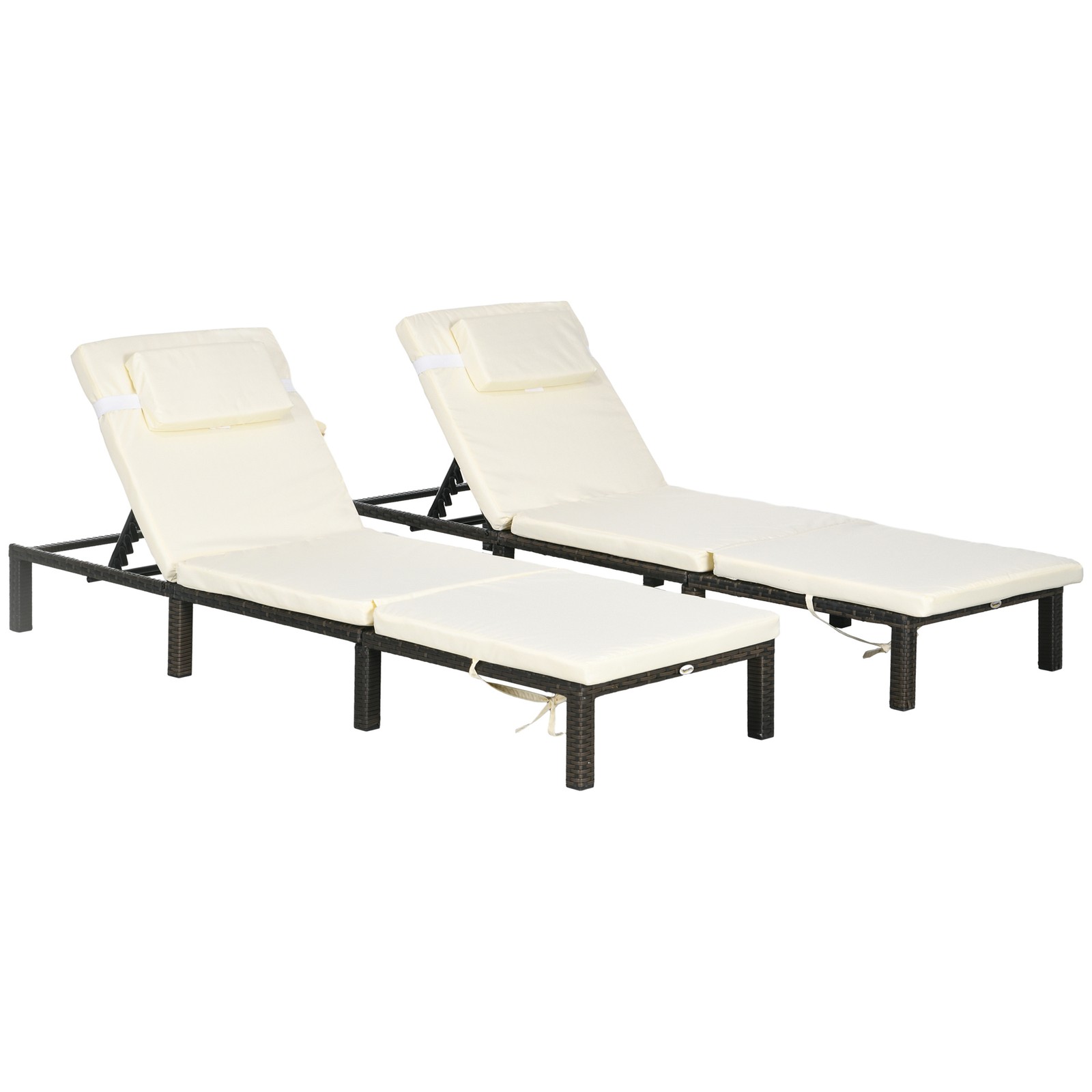 Outsunny 2 Pieces Rattan Sun Loungers w/ Padded Cushion for Poolside Cream White