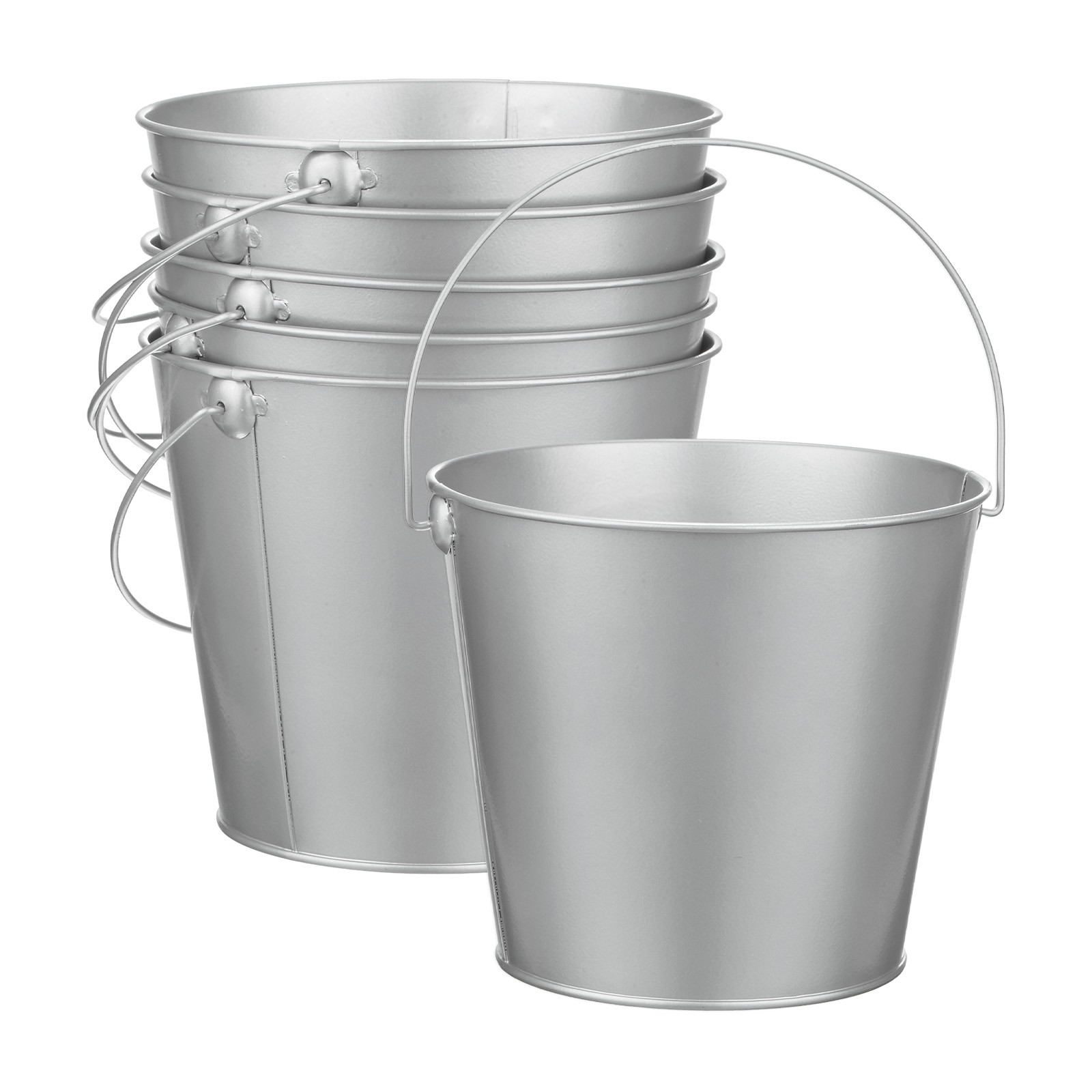 6-Pack Small Metal Bucket with Handle, 15x13cm Galvanized Buckets[Silver Tone]