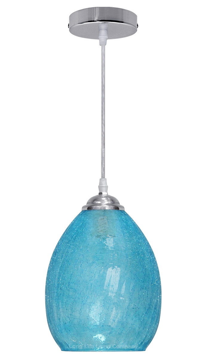 Modern Crackled Blue Glass Shade Chandelier Pendant Ceiling Pub Dine Light H3057