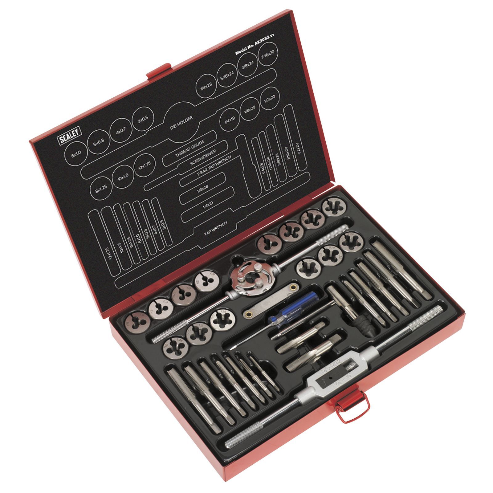 Sealey Tap & Die Set 33 Piece Split Dies Metric/Unf/BSP Tap & Die Sets AK3033