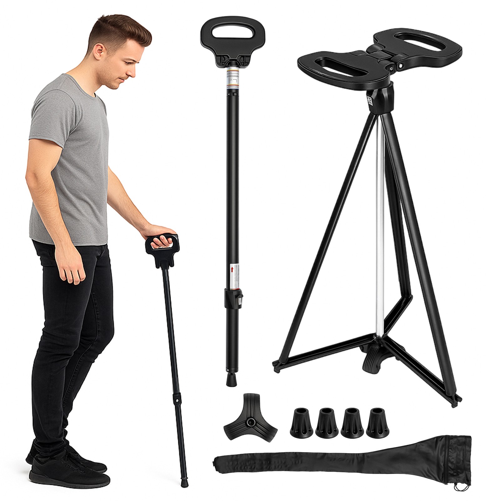 Walking Stick with Seat Foldable Shooting Stick for Adults Elderly 150kg Load