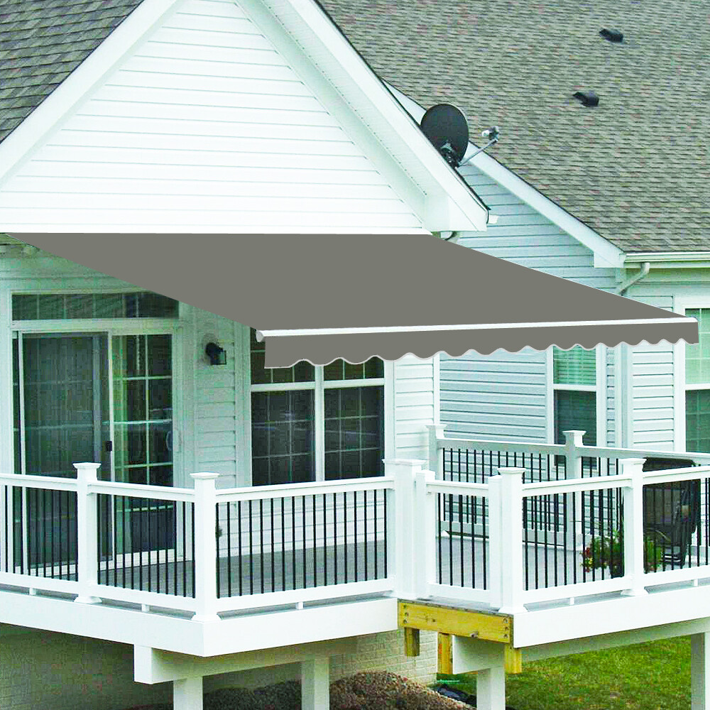 3 x 2.5m Patio Manual Awning Garden Canopy Sun Shade Retractable Shelter Grey