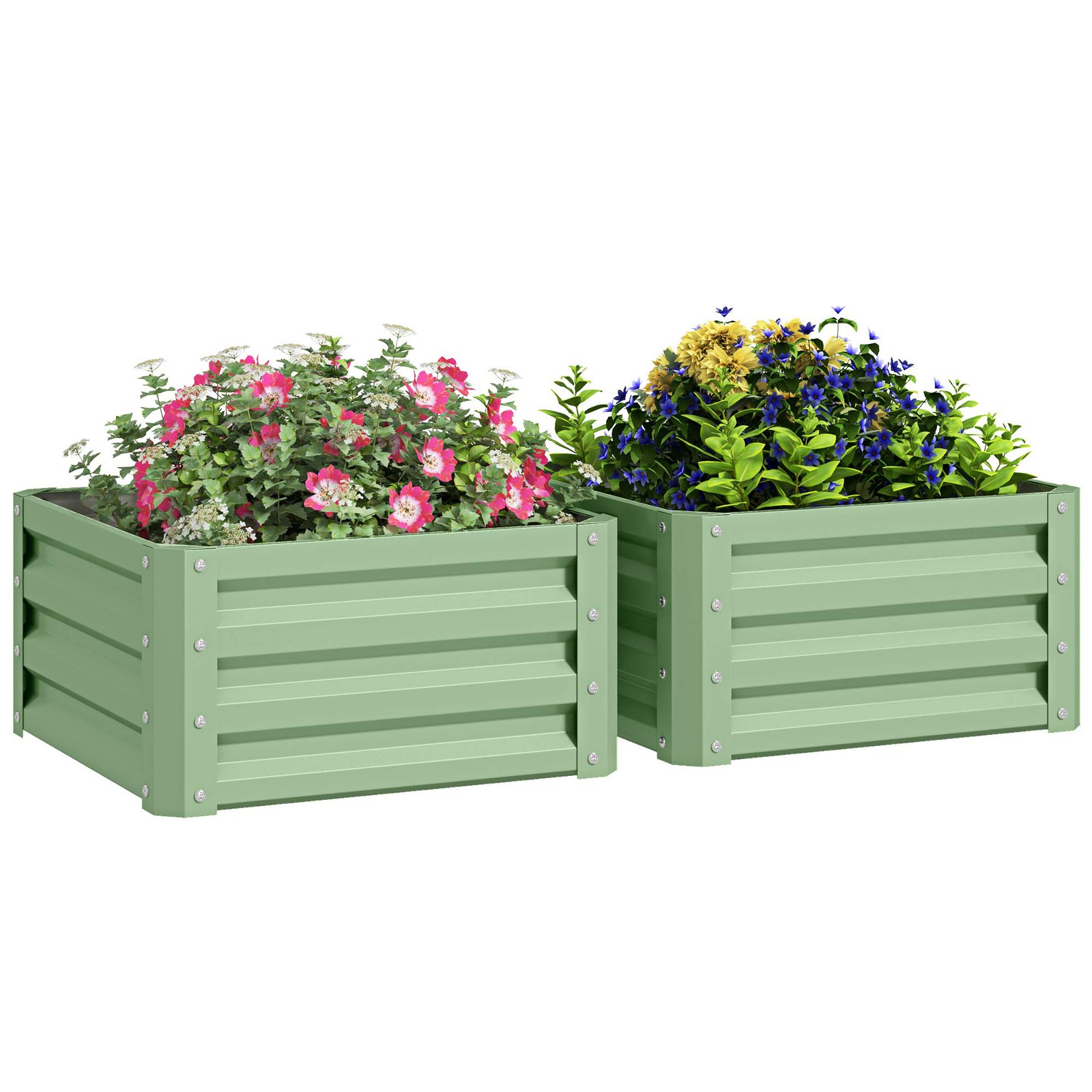 Outsunny Set of 2 Raised Garden Bed Galvanised Planter Box, Light Green