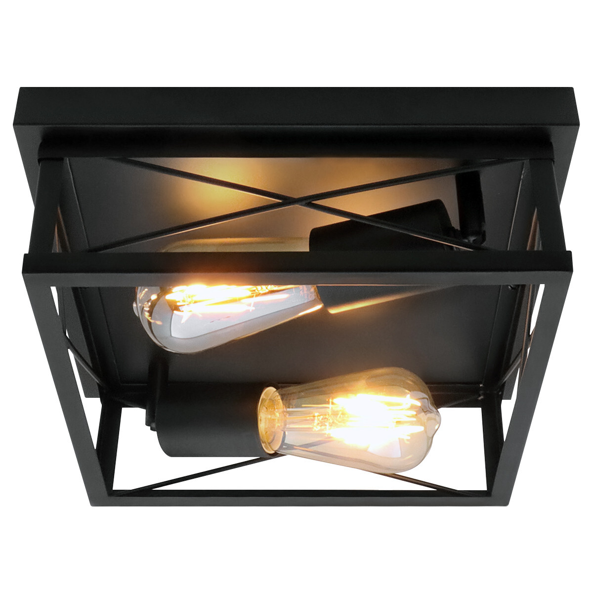Industrial Black Ceiling Light Square 2 Light Box Lantern Flush Mounted K438