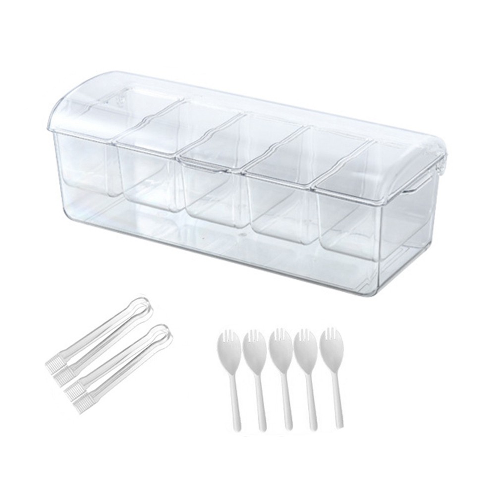 Ice Chilled Condiment Tray with 5 Containers, Condiment Server with Lids,9507