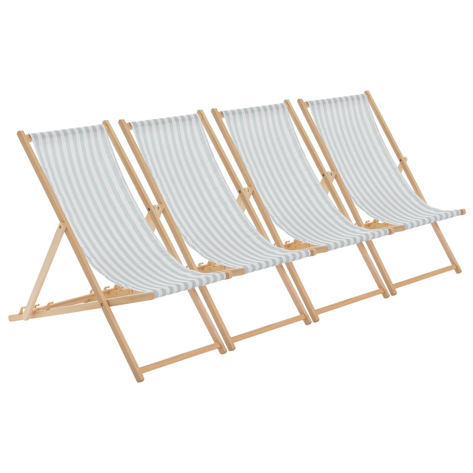4x Sage Grey Stripe Folding Wooden Deck Chairs Outdoor Garden Beach Camping