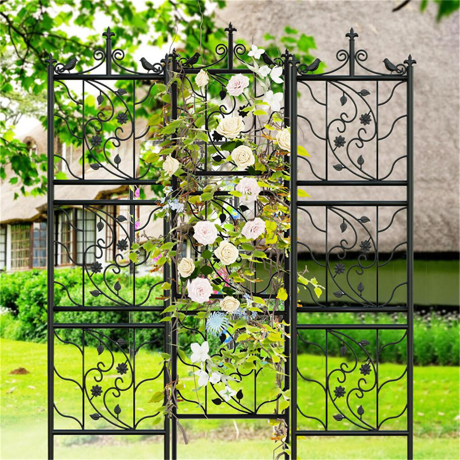 2x Large Garden Trellis Heavy Duty Metal Coated Trellis w/Branches Birds Pattern