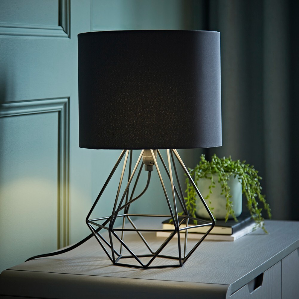 Bedside Table Lamp Industrial Metal Living Room Desk Light Geometric LED Bulb