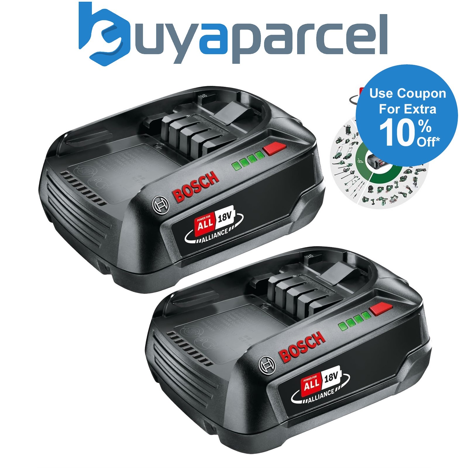 Bosch Green 18v PBA 18v 2.5Ah W-A Lithium Battery Power For All - Twin Pack