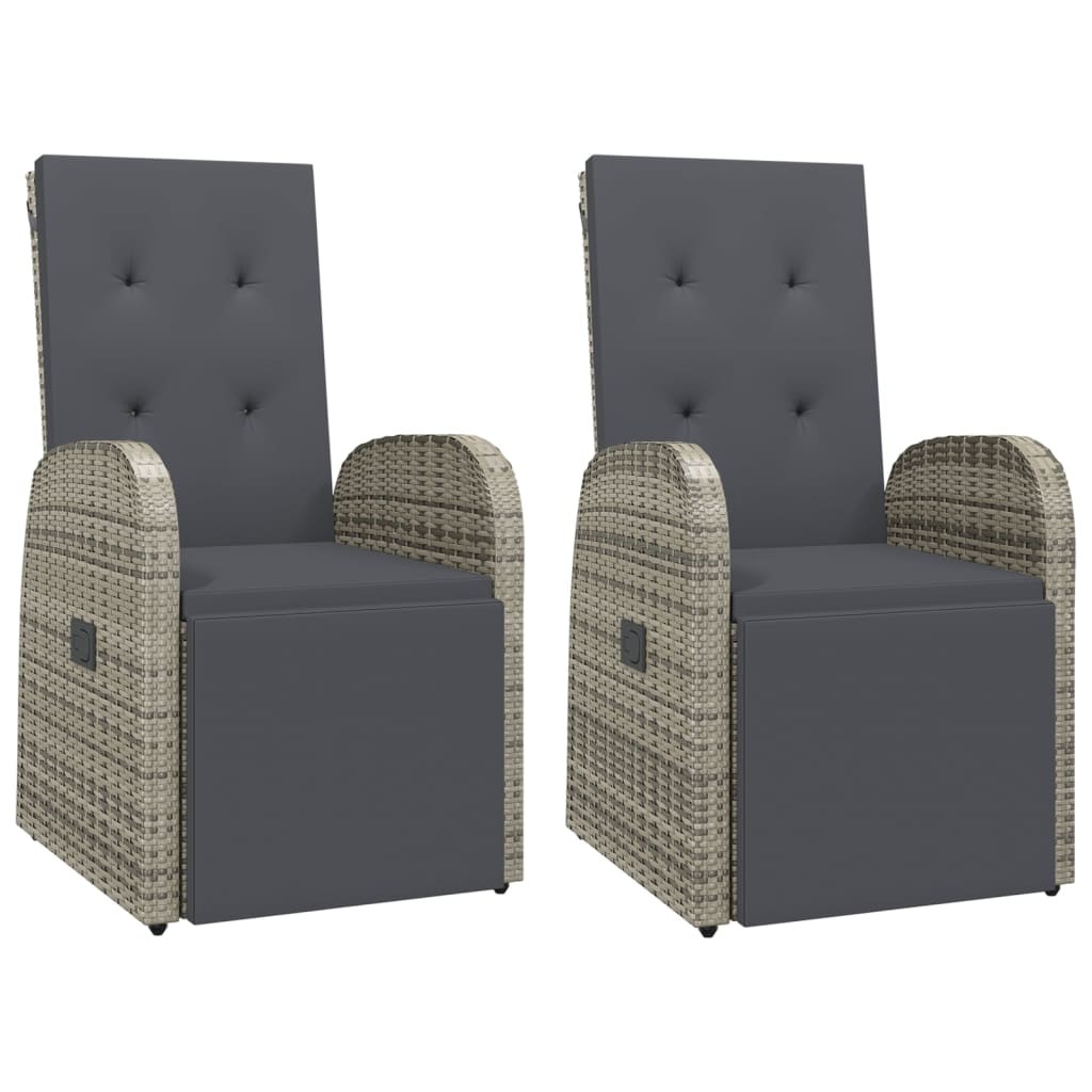 2x Reclining Garden Chairs with Cushions Grey Poly Rattan Recliner vidaXL