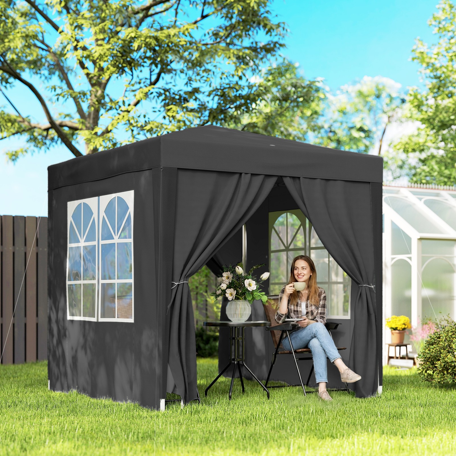 2m x 2m Garden Heavy Duty Pop Up Gazebo Marquee Party Tent Canopy Black