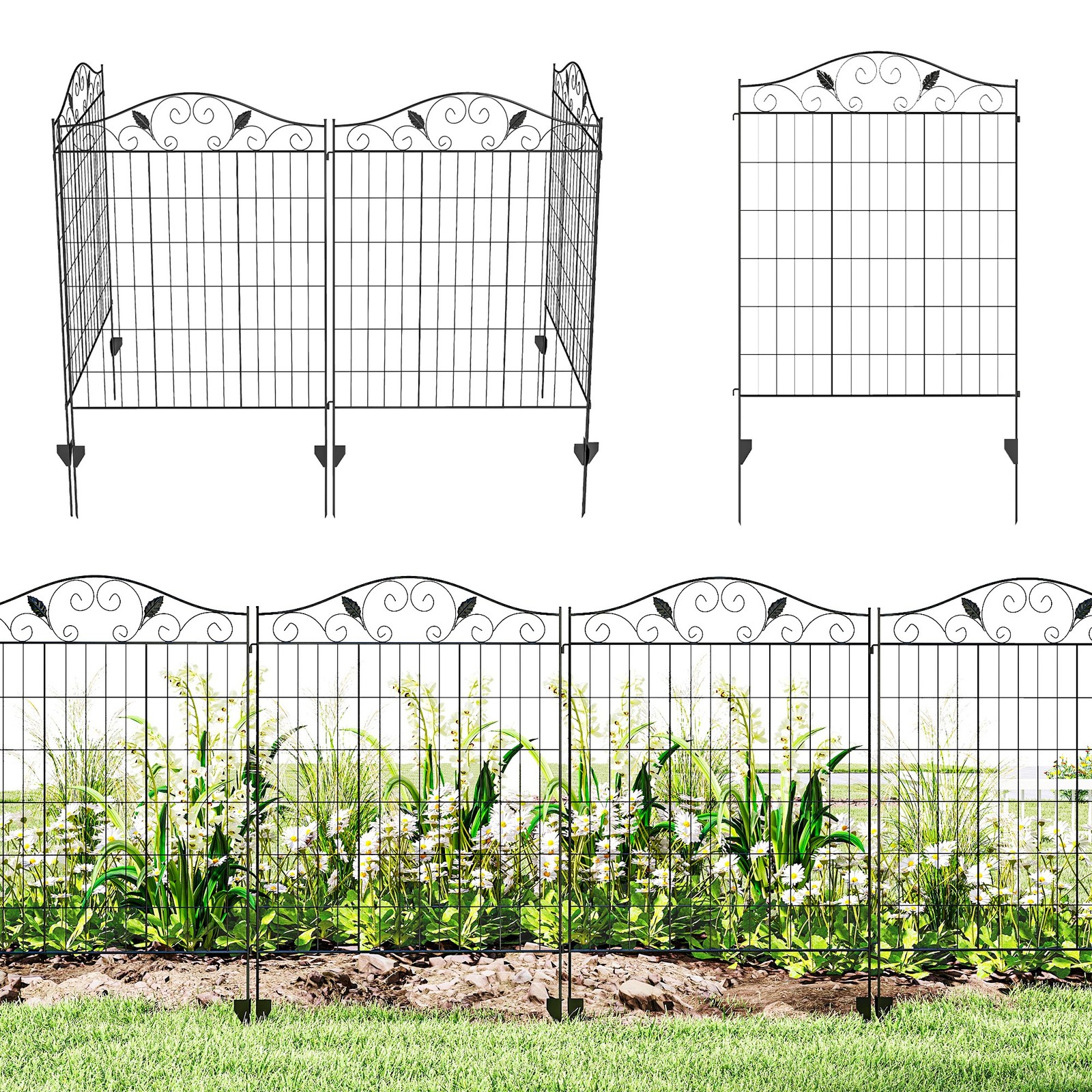 Outsunny Garden Decorative Fence 4 Panels 44in x 12ft Steel Wire Border Edging