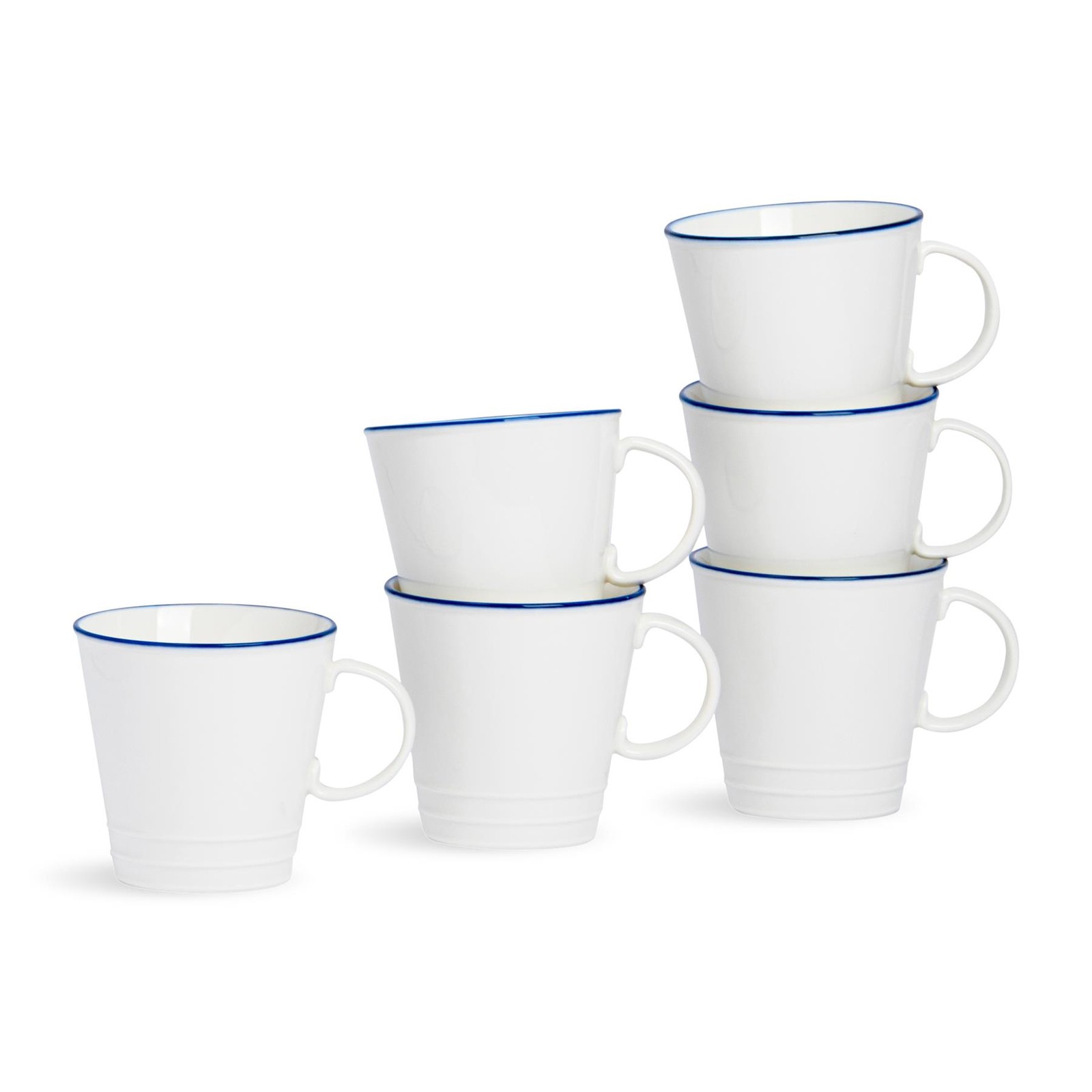 380ml Farmhouse Mugs Set of 6 White Porcelain Rustic Cottage Tea Coffee Cups