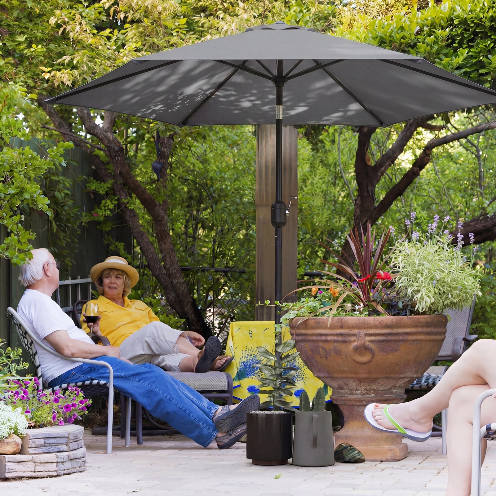 2.6M Garden Parasol Umbrella with Aluminium Pole, Tilt, Crank, Grey