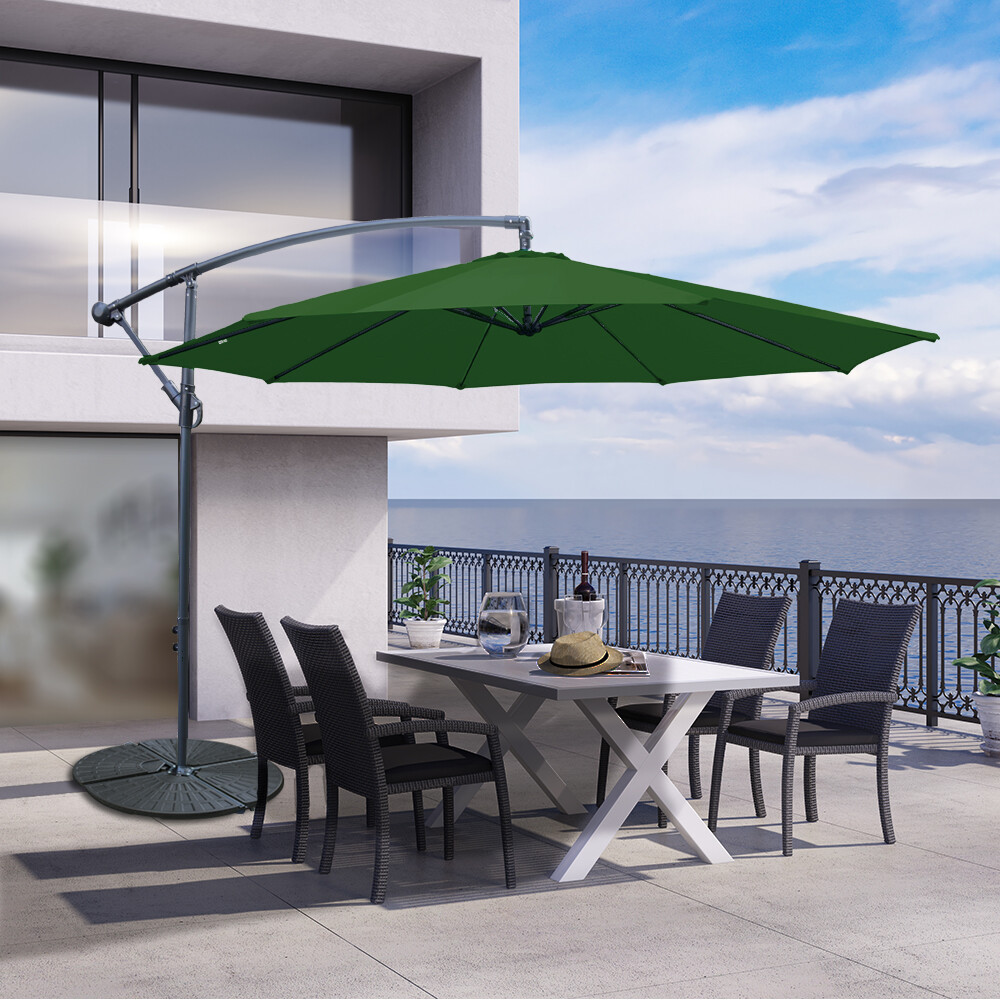 3M Garden Parasol Outdoor Sun Shade Banana Umbrella Hanging Cantilever Green