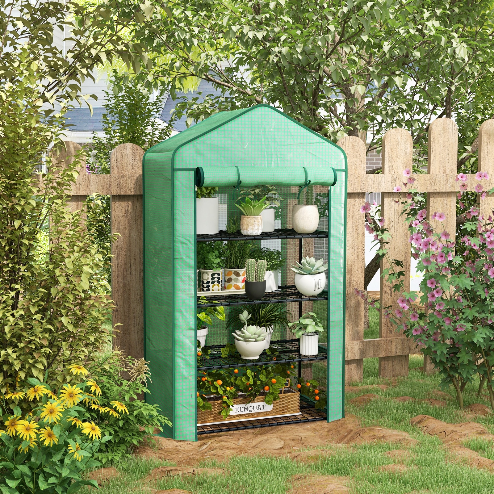 90 x 49 x 160cm Small Greenhouse, Portable Green House with Shelves, Green