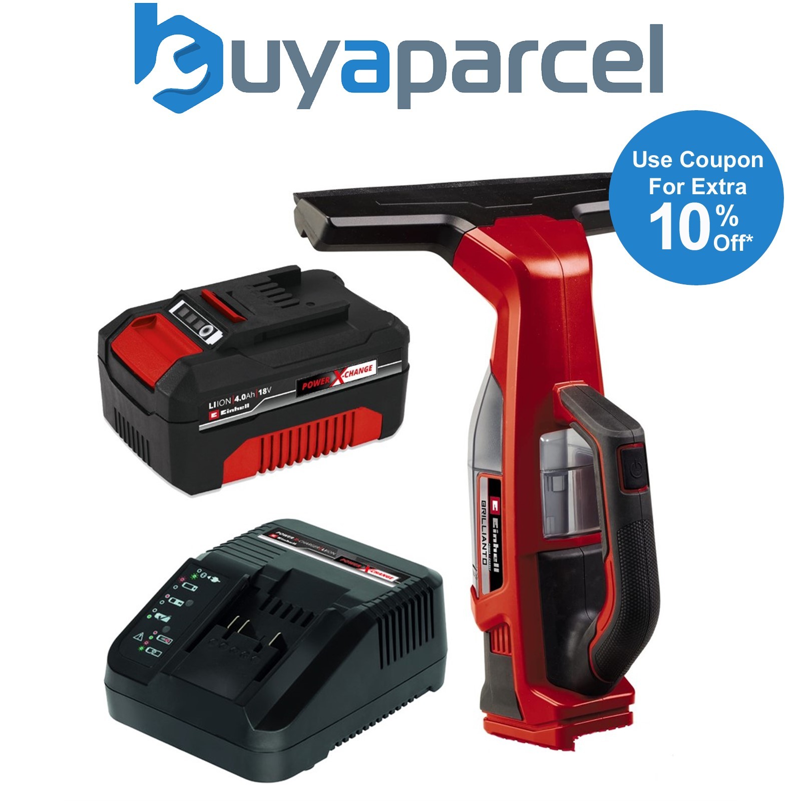 Einhell BRILLIANTO 18v Cordless Window Cleaner Vacuum Power X-Change + 4AH Kit