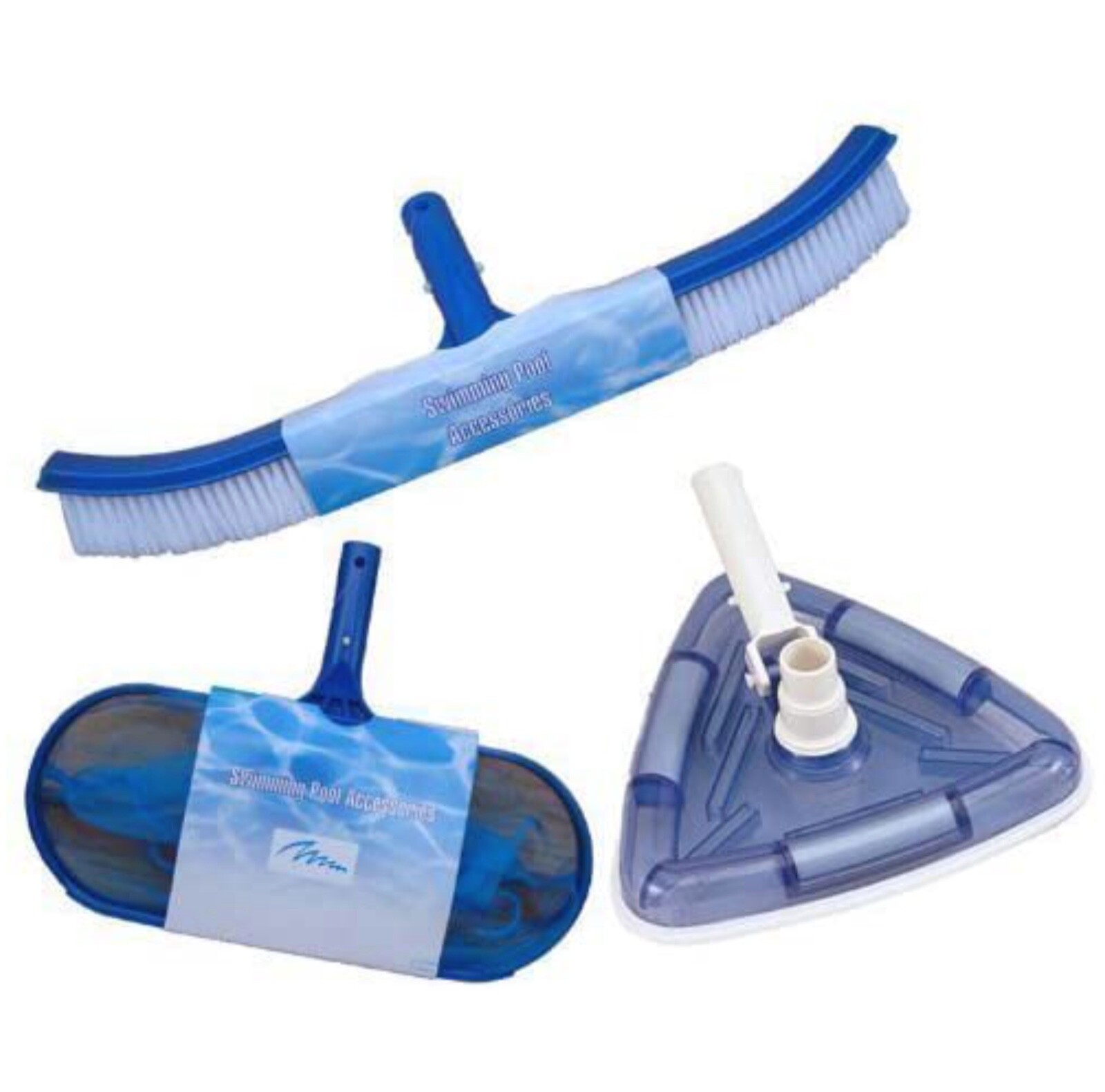 3 HEAD SWIMMING POOL Cleaning Kit Triangular Vacuum Head Deep Net Wall Brush