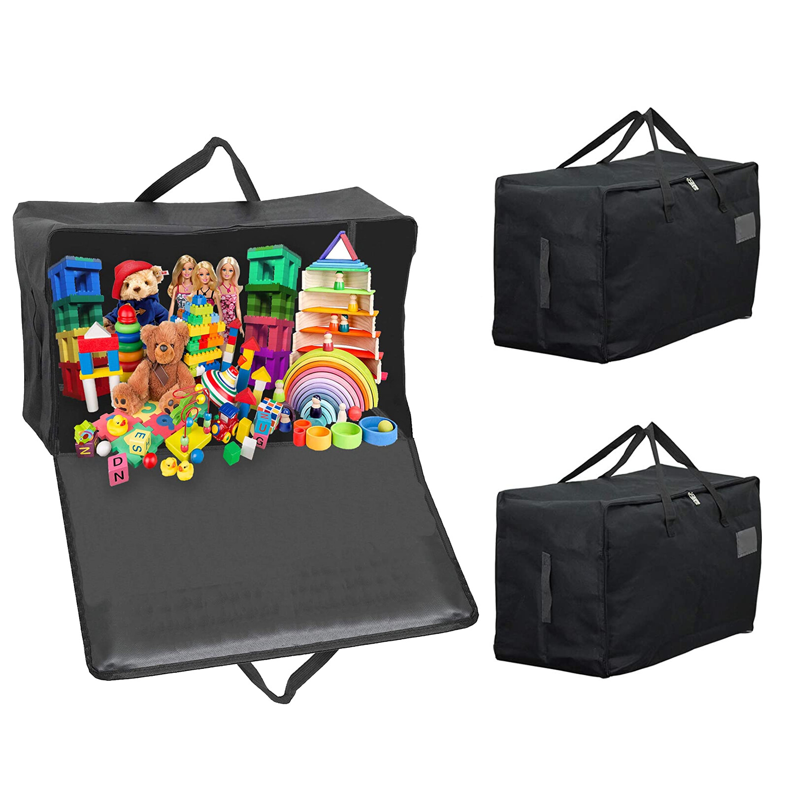 Large Canvas Bag Zipped Toy Teddy Bear Storage Organiser Zip Nylon Black 100L x3