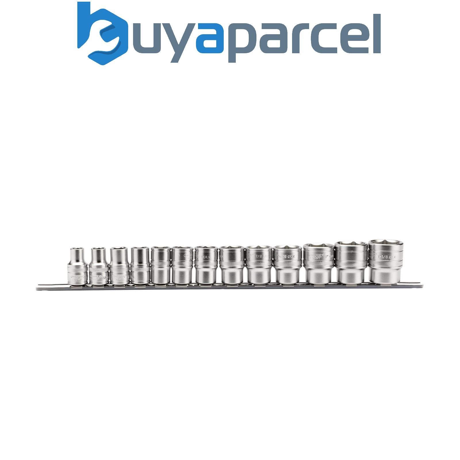 Draper 16498 Draper Expert Imperial Socket on a Metal Rail, 1/2" Sq. Dr. (13 Pie