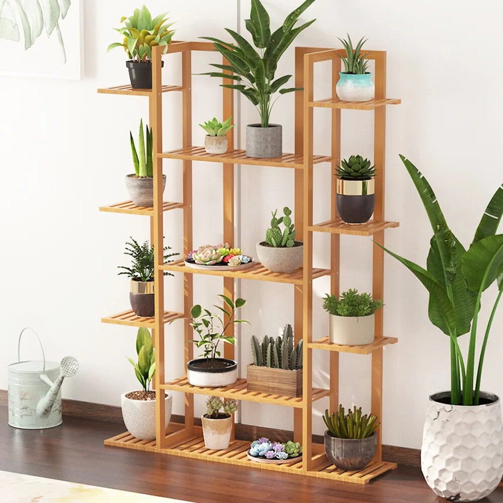 Decorative Plants Stand 11 Tiered Flowers Display Shelf Wooden Pots Holder Rack