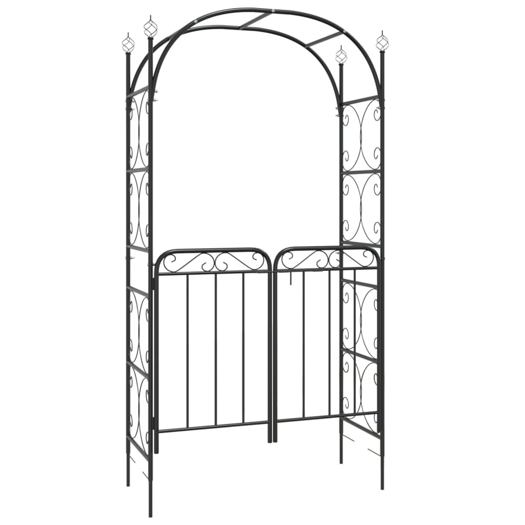 Garden Arch with Gate Black 108x45x235 cm Steel Plant Trellis Arches vidaXL
